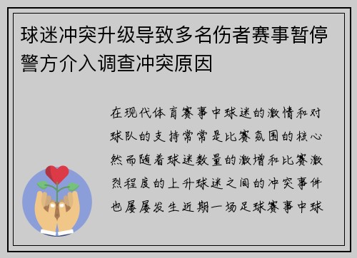 球迷冲突升级导致多名伤者赛事暂停警方介入调查冲突原因